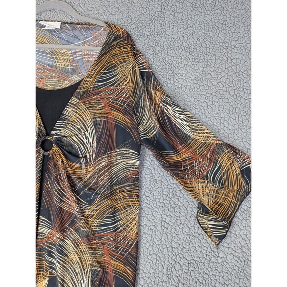 Dressbarn Tunic 3X Boho Ornate Peasant Top Bell Sleeve Brown Flowy Regencycore - Picture 6 of 14